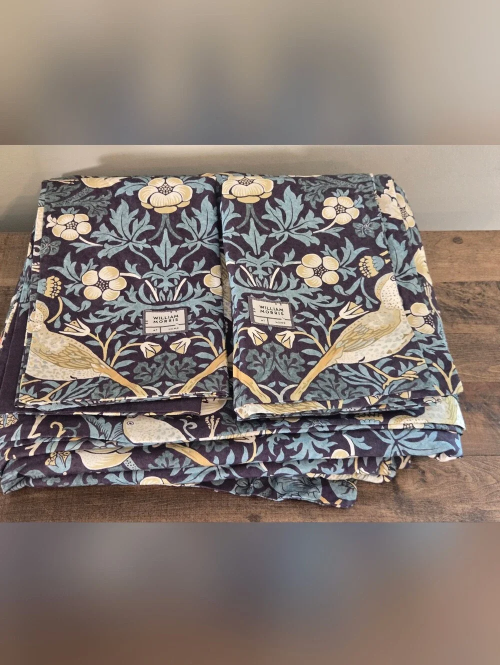 3pc WILLIAM MORRIS Navy Blue Strawberry Thief Summer Queen Duvet Cover Set RARE